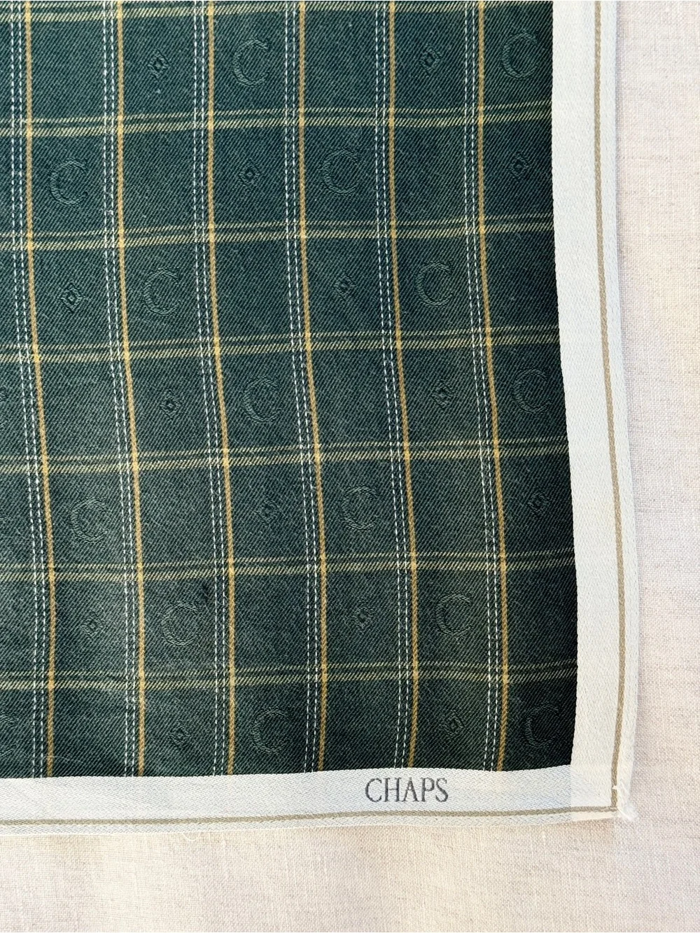 Vintage CHAPS Ralph Lauren Green Plaid Cotton Head Scarf Bandana Made in Japan